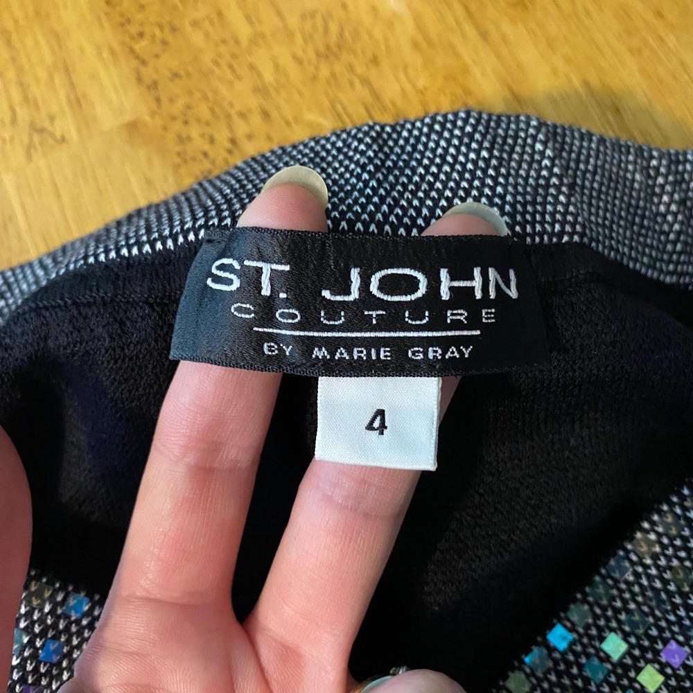 St. John Couture Pencil Skirt Women 4 Black Multi Holographic Sequin Glam Party - Picture 5 of 8